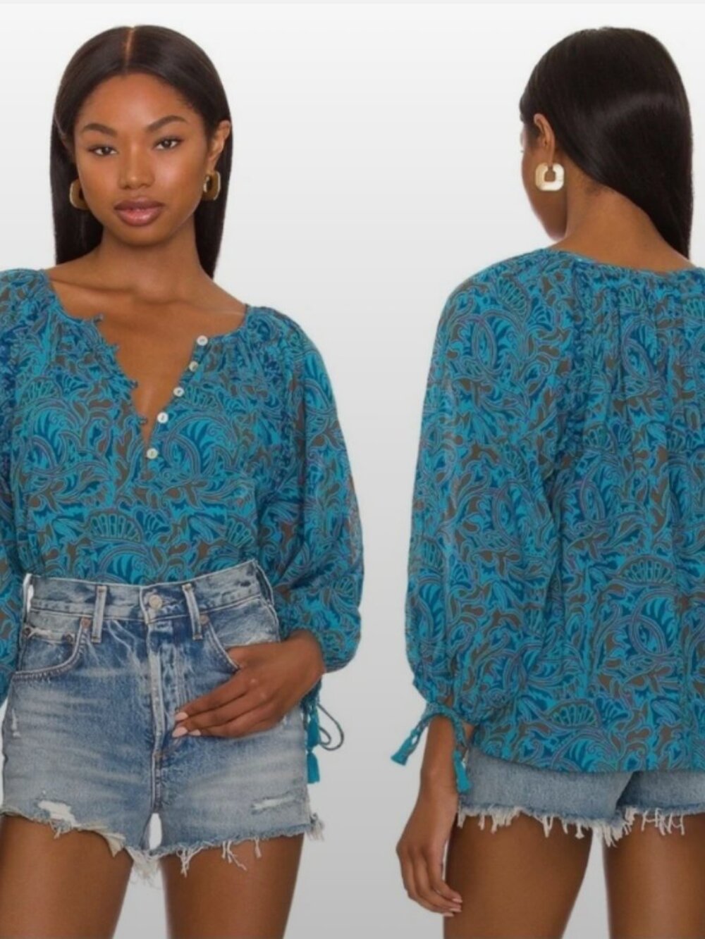 Cleobella Jayda Blouse in Zuri Block Print Sz S